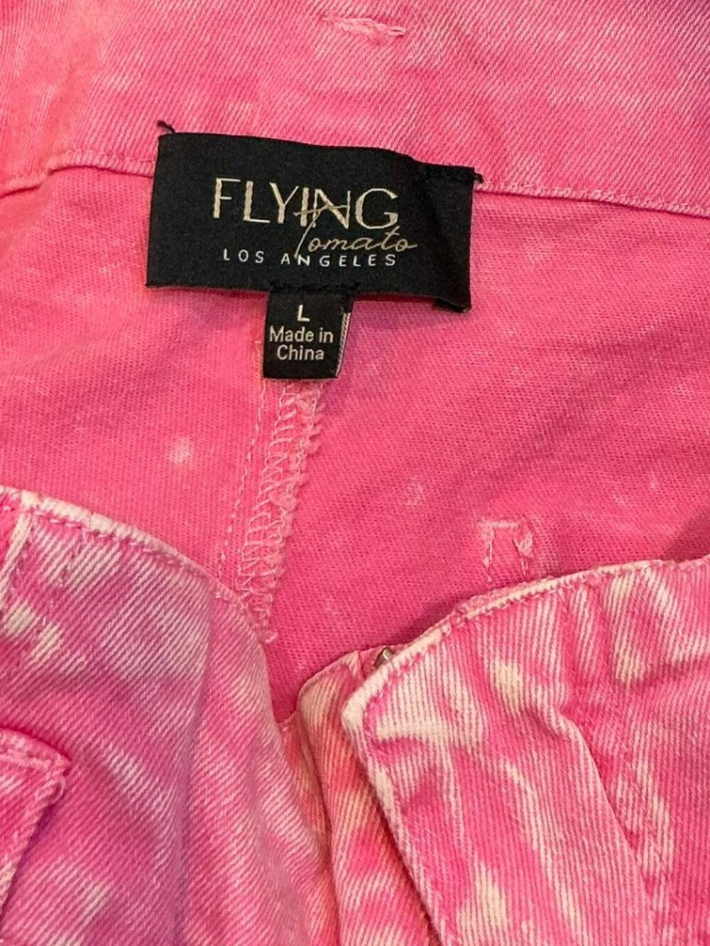 💖 Flying Tomato Pink High Rise Flare Jean Acid Washed Pink Denim Pants Large 💖 - Picture 3 of 7